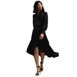 Banana Republic Silky Wrap Lapel Black Maxi Wrap Dress